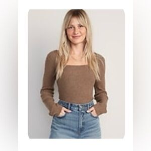 Old Navy Fitted Crop Square Neck Rib Knit Sweater Size 2X - Brown Heather